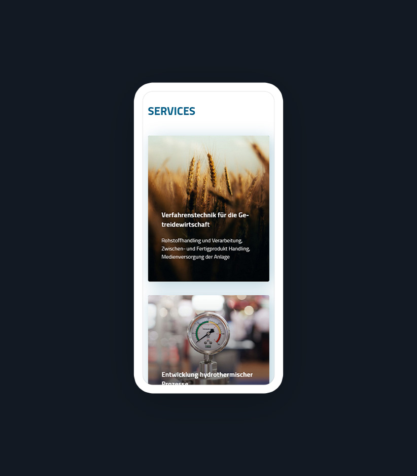 Mobile Ansicht der Service-Teaser der Startseite